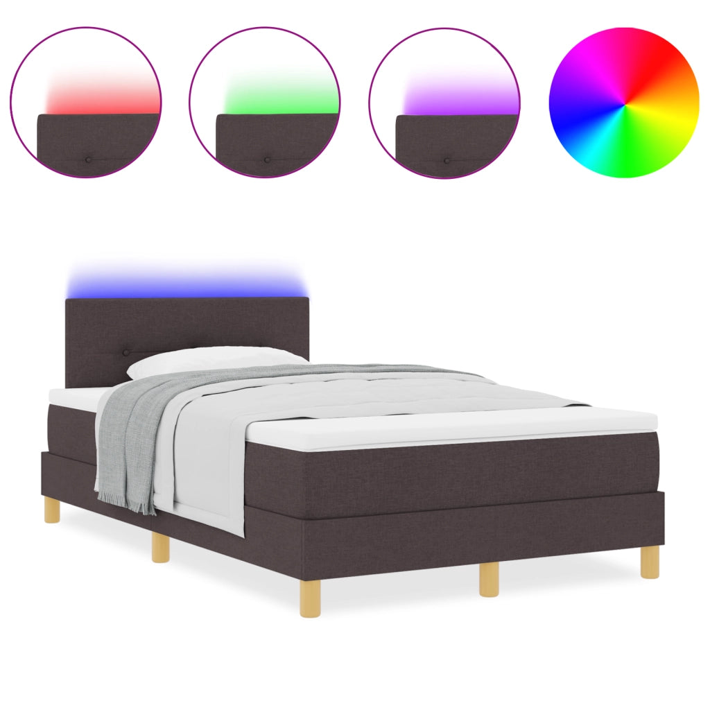 Letto a Molle con Materasso & LED Marrone Scuro 120x200 cm Tessuto