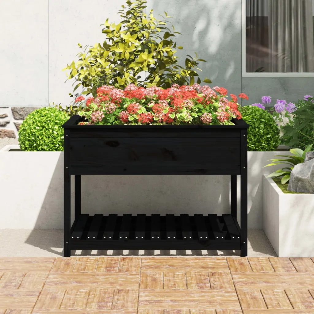 Fioriera con Mensola Nera 111,5x111,5x81 cm Legno Massello Pino 823805