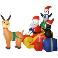 Babbo Natale Gonfiabile con Slitta, Pinguini e Renne, Luci LED 180x120x155 cm