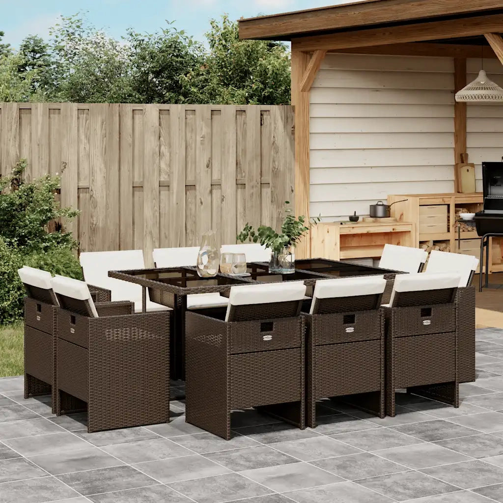 Set da Pranzo da Giardino 11 pz con Cuscini Polyrattan Marrone 3210669