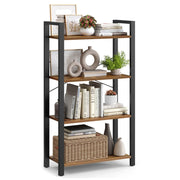 Libreria a 4 ripiani scaffale a scala robusta struttura in ferro stile industriale marrone 12_0004255