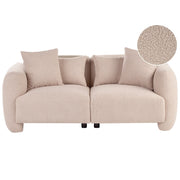 Divano imbottito minimalista a profilo ribassato a 3 posti con seduta profonda bouclè beige stile minimalista