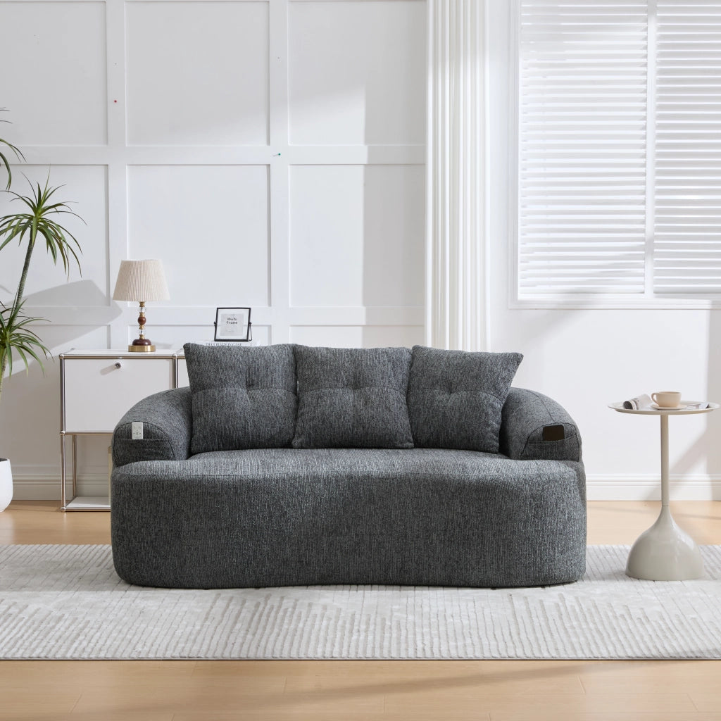 Divano a 2 posti in ciniglia con seduta profonda, molle insacchettate e cuscini imbottiti grigio 164 × 92 × 60 cm