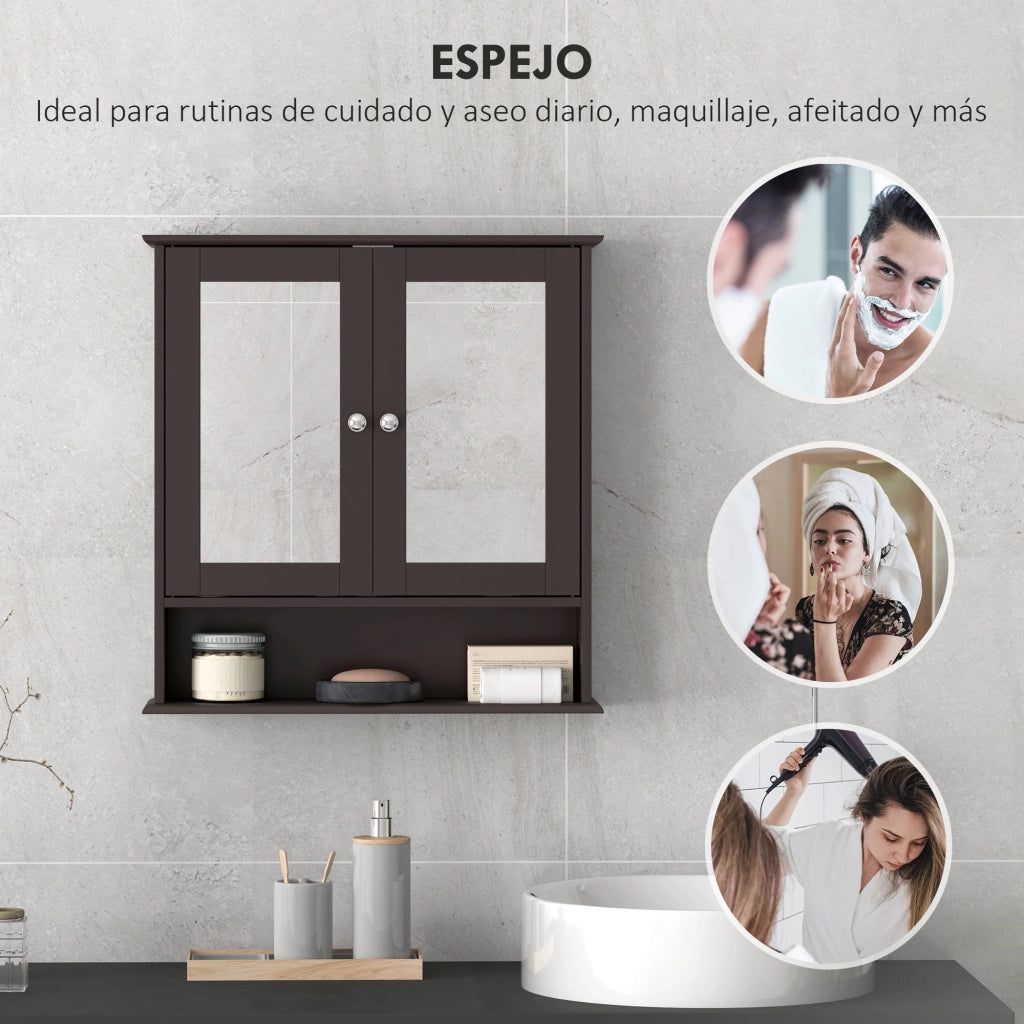 Armadietto Bagno con Specchio ¨C zephmum ¨C 56x13x58cm Marrone