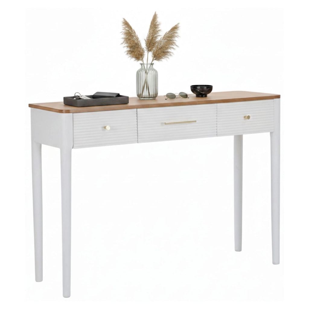 Consolle Crypto, Tavolo multiuso, Mobiletto d'appoggio, Scrivania da corridoio, 107x37 h80 cm, Bianco e Marrone