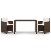 Set da Pranzo da Giardino 3 pz | Set Salotto da Giardino e Cuscini in Polyrattan Marrone