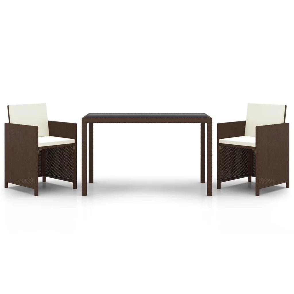 Set da Pranzo da Giardino 3 pz | Set Salotto da Giardino e Cuscini in Polyrattan Marrone