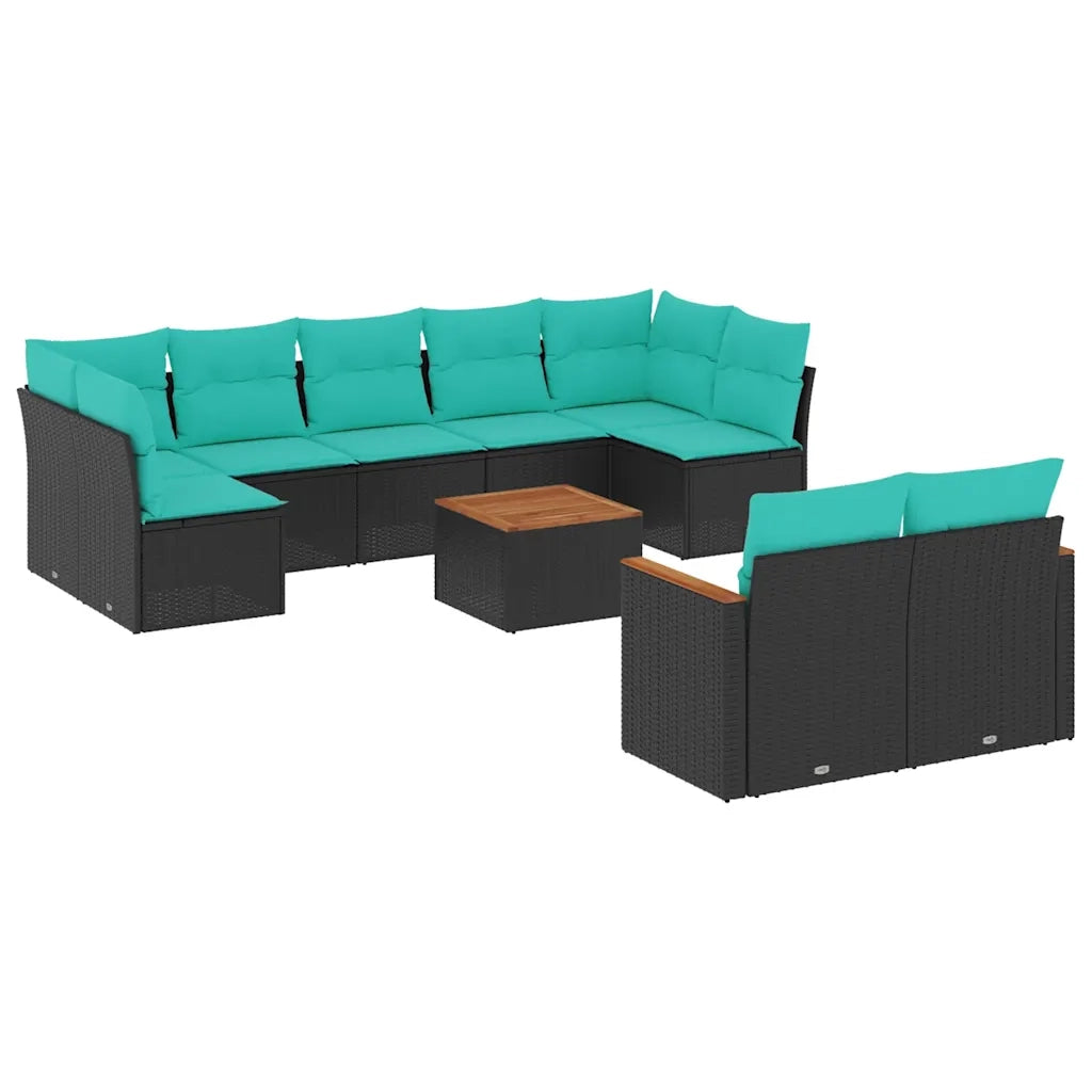 Set Divani da Giardino 10 pz con Cuscini Nero in Polyrattan 3226295
