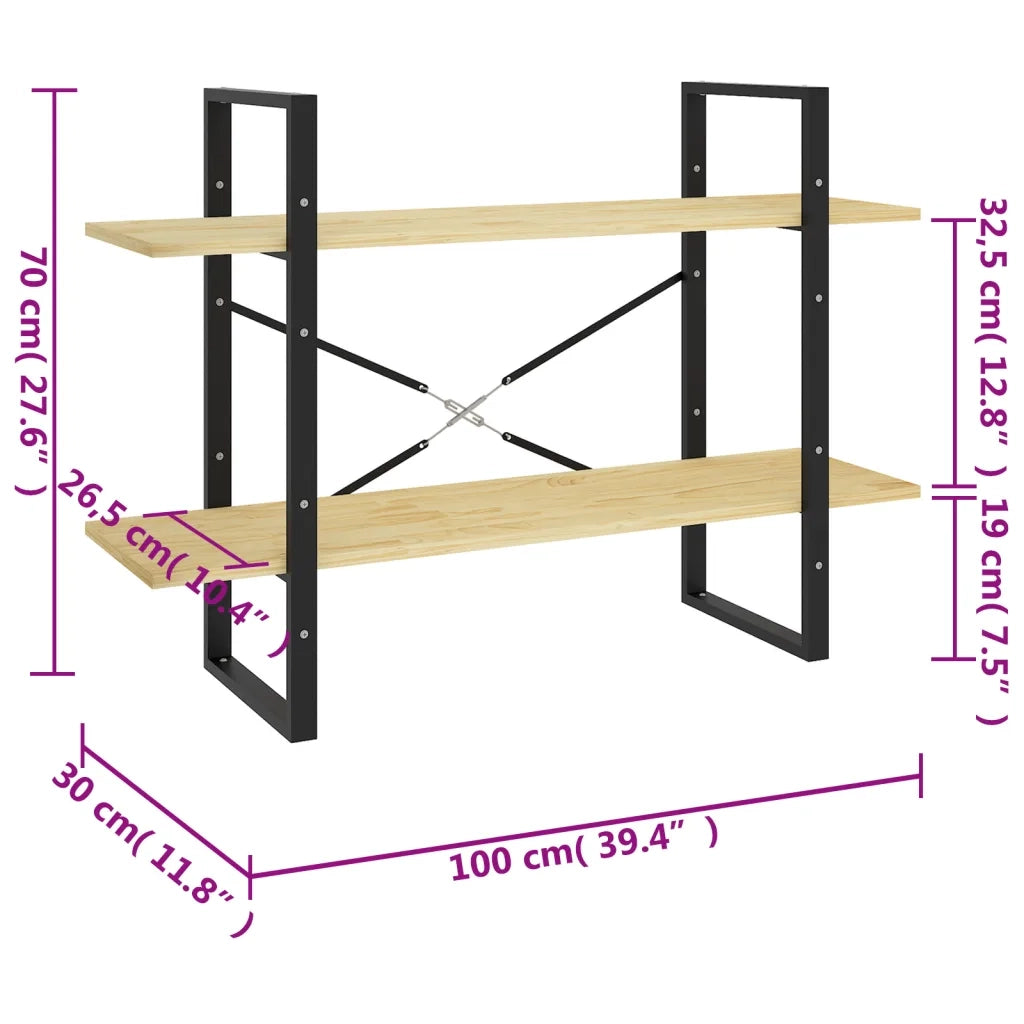 Libreria a 2 Ripiani-Scaffale per Libri-Mobile di Stoccaggio 100x30x70 cm in Legno Massello di Pino