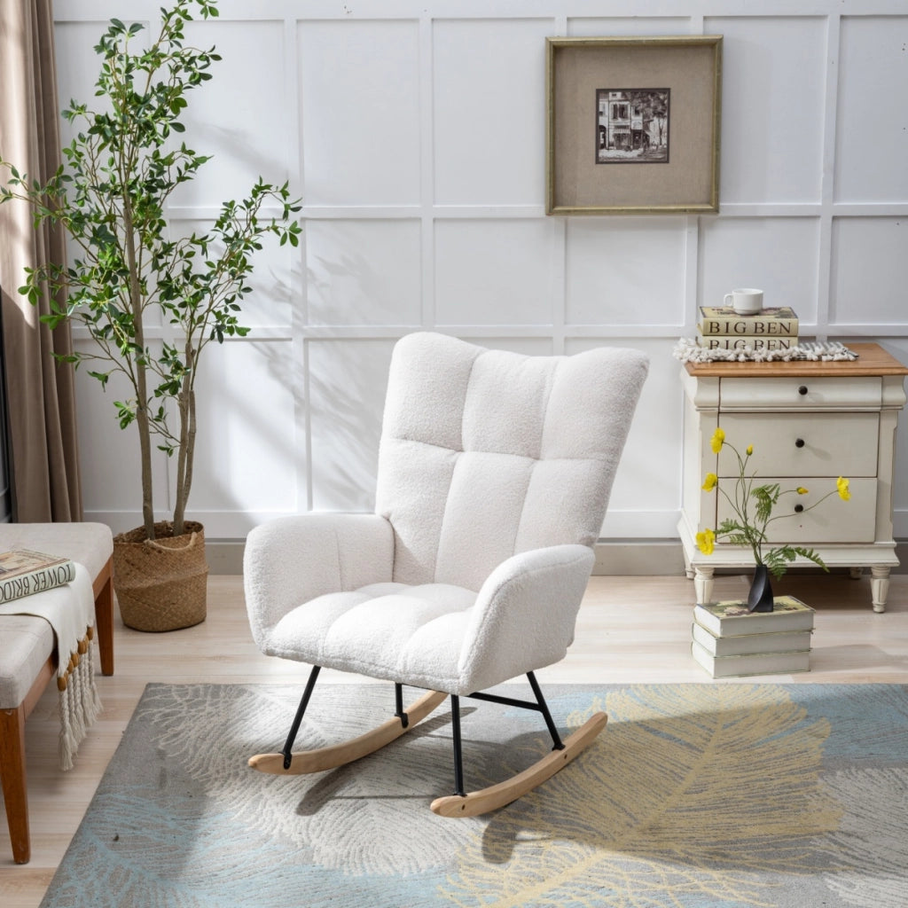 Sedia a dondolo ergonomica in teddy bianco