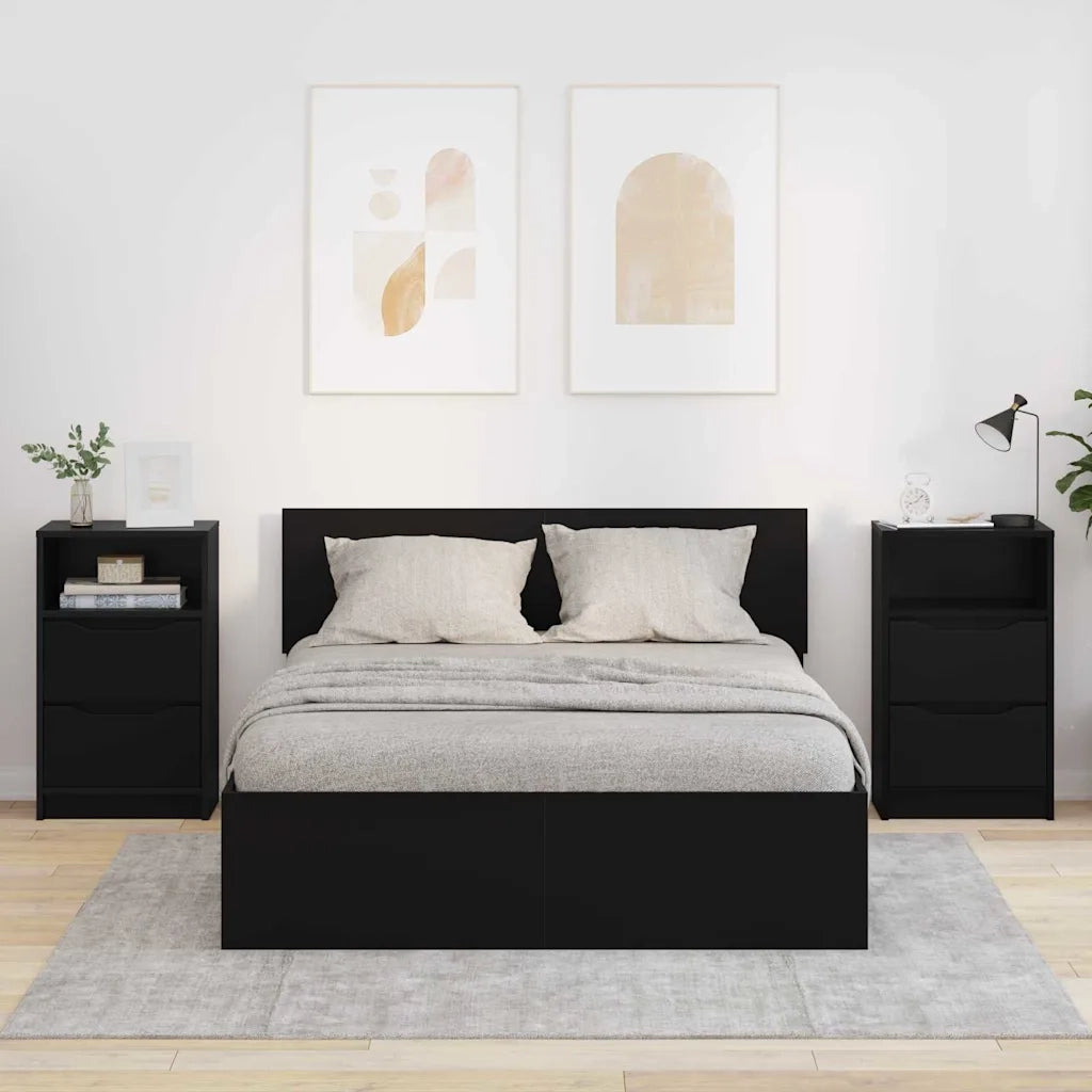 Set di 2 Comodini | Armadio da Notte | Mobiletto da notte Nero 40 x 30 x 467 cm Legno multistrato