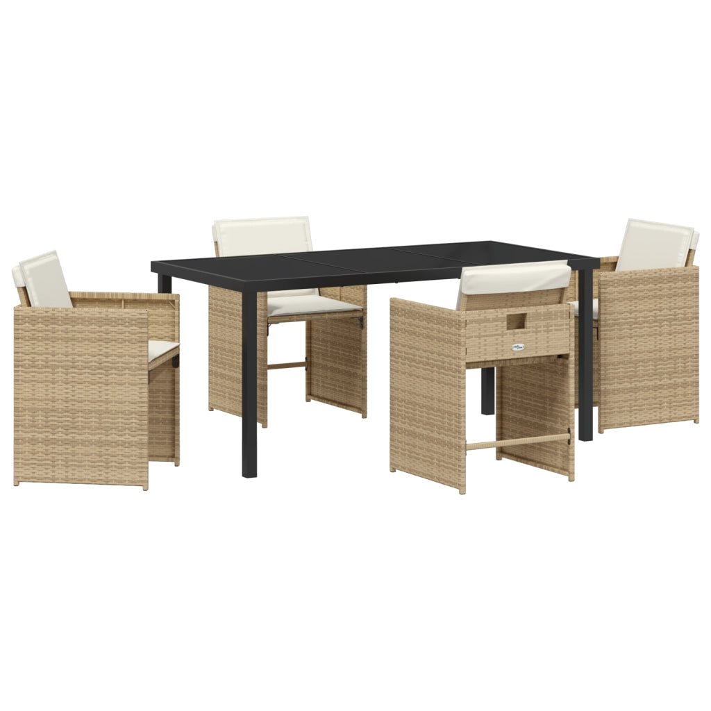 Set di 5 mobili da pranzo da giardino con cuscini - Polyrattan beige
