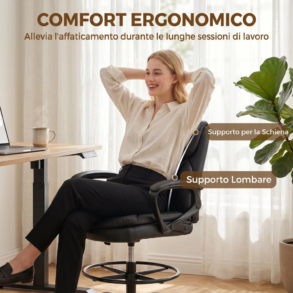 Sedia da Ufficio Girevole in Similpelle, Schienale Alto, Braccioli, Altezza Regolabile ¨C Zephmum ¨C Nero