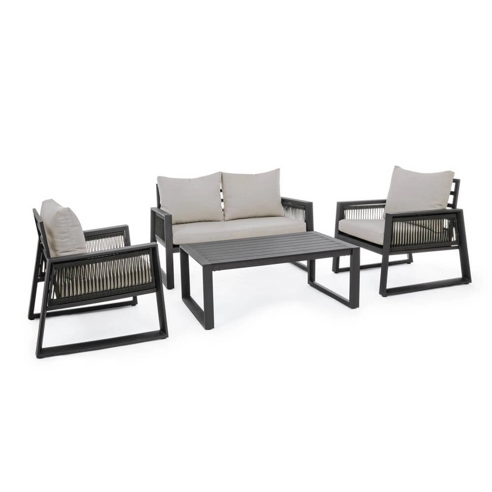 Set da 4 Salotto da Giardino in Alluminio con Cuscini e Corde in Textilene - CAPTIVATING