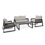 Set da 4 Salotto da Giardino in Alluminio con Cuscini e Corde in Textilene - CAPTIVATING