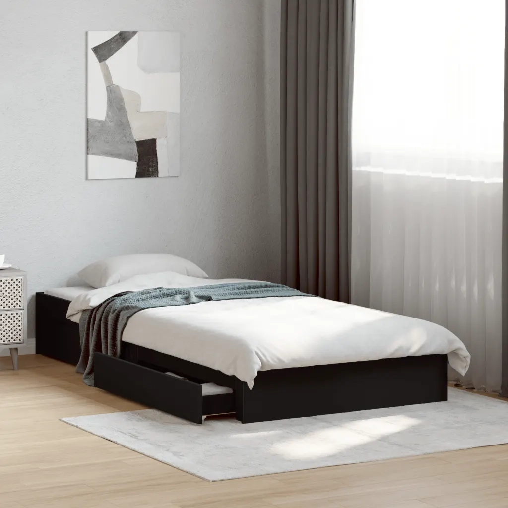 Giroletto con Cassetti-Struttura Letto con contenitore Nero 90x190 cm in Legno Multistrato 678856