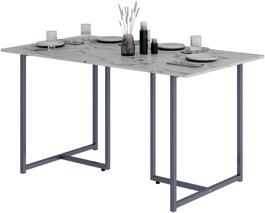 Tavolo da pranzo Merido, Grigio/marmo-bianco, 140 x 80 cm, adatto per 4 persone, superficie facile da pulire