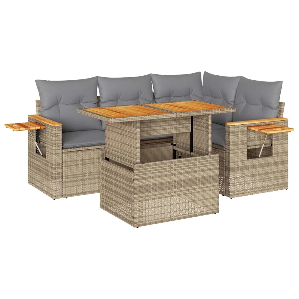 Set Divano da Giardino 5 pz con Cuscini Beige Polyrattan Acacia 3327594