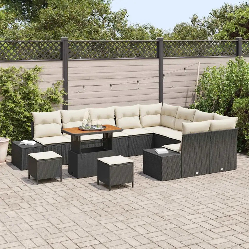 Set Divano da Giardino con cuscino 12 pcs Nero polyrattan
