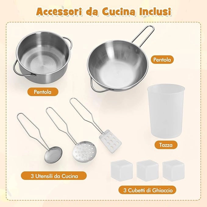 Cucina Giocattolo per Bambini, Cucina Legno per Bambini Con Forno, Microonde, Macchina del Ghiaccio, Macchina per Caffè, Lavello e Rubinetto, Con Suoni e Luci, per Bambini 3+ Anni (Bianco)