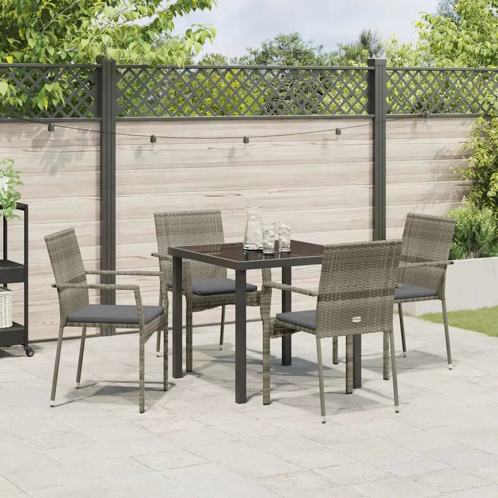 Set da Pranzo per Giardino con cuscino 5 pcs Grigio polyrattan