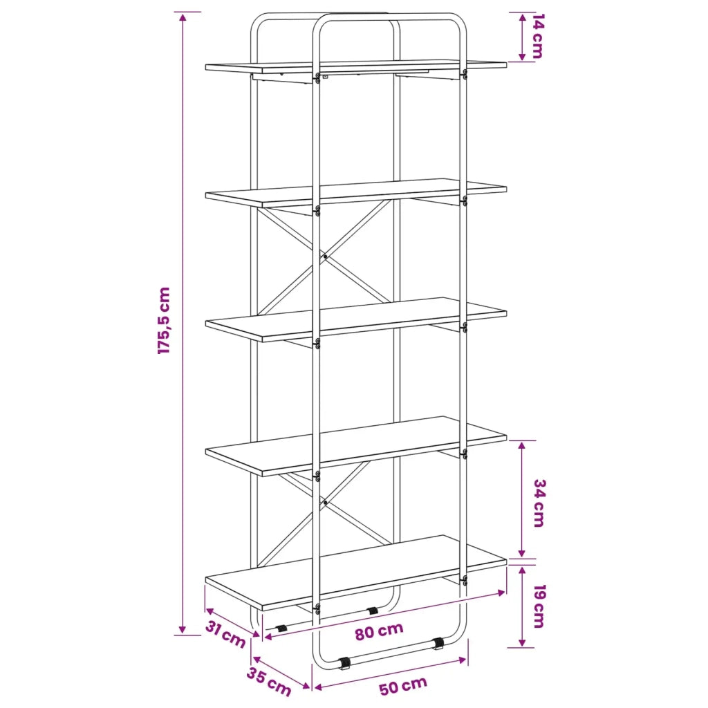 Libreria 5 livelli 80 x 35 x 175,5 cm PB Sonoma grigio 8007807