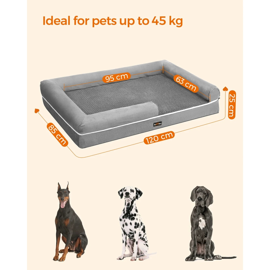Cuccia ortopedica per cani divano letto per animali domestici imbottitura morbida bordi rialzati fodera sfoderabile e lavabile 120 x 85 x 25 cm antiscivolo grigio chiaro 12_0006857