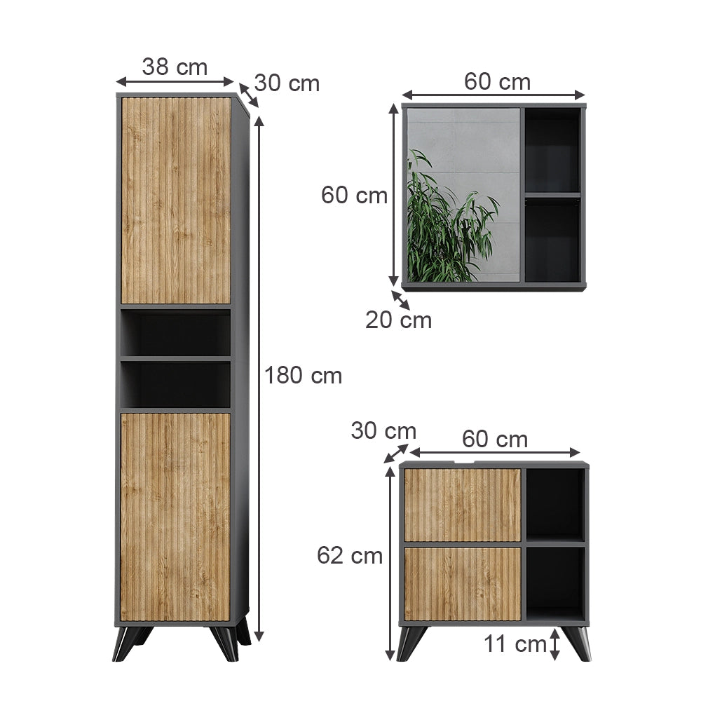 Vicco Set di mobili da bagno Antracite/quercia di montagna 3 parti