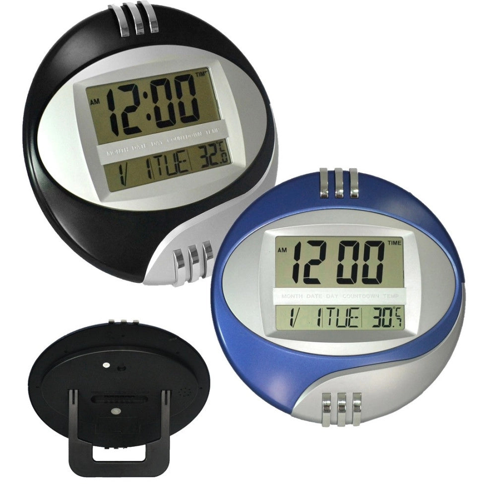 Trade Shop - Orologio Digitale Da Per Parete Muro Tavolo Datario Temperatura Display Lcd -