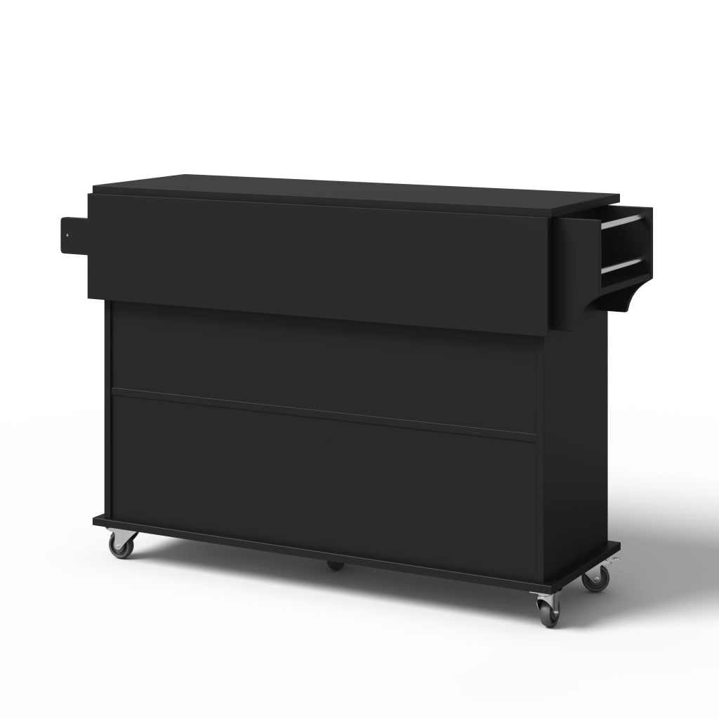 Isola cucina con piano ribaltabile e ruote, 4 ante e 1 cassetto, nera, 120x45(70)x95 cm