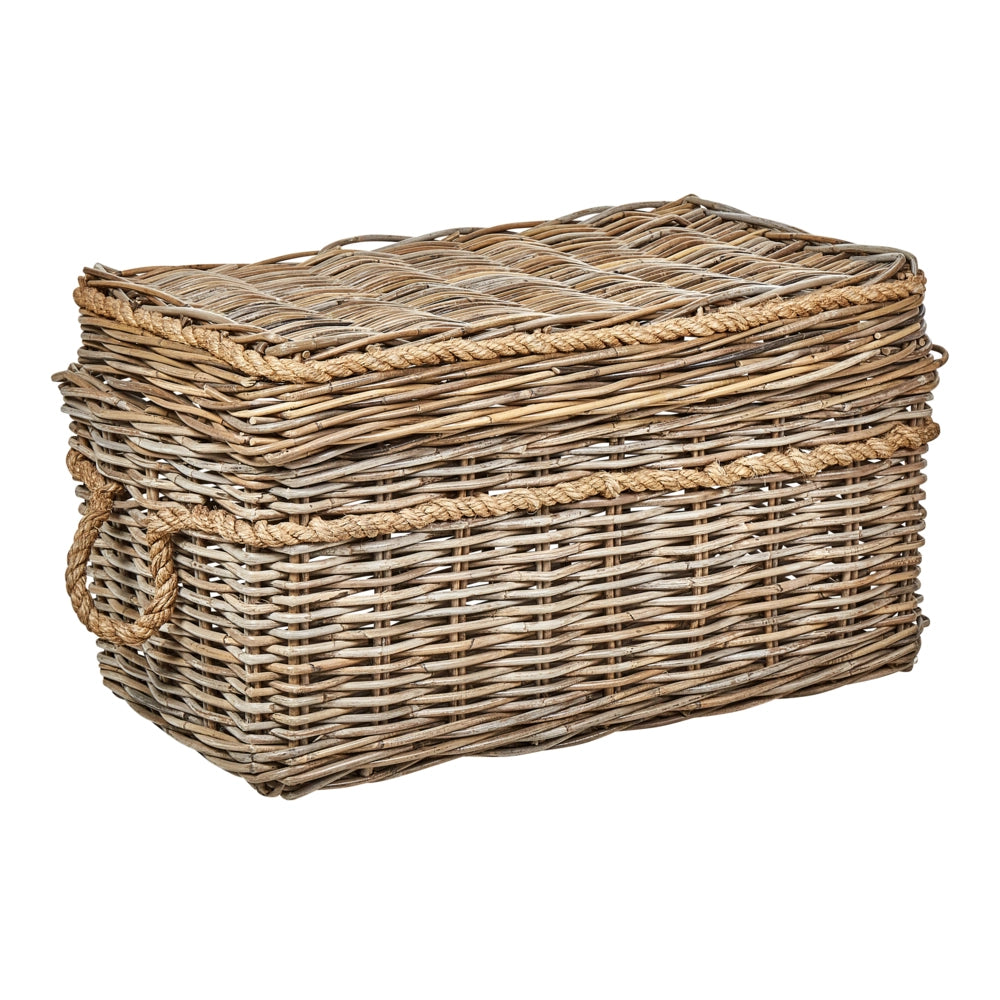Set di 3 scatole in rattan con telaio in mogano, manici in corda e coperchi fatti a mano in stile boho soggiorno camera da letto