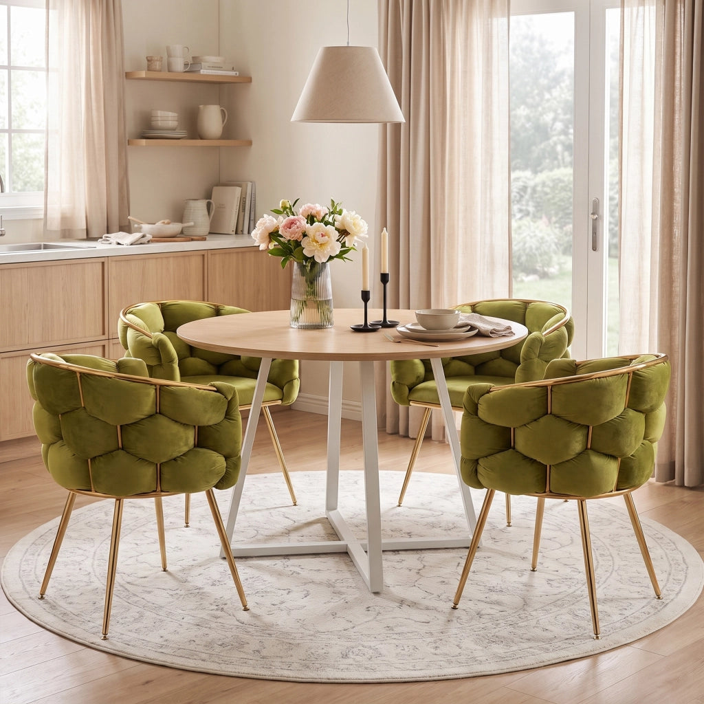 SEDIA moderna in velluto, Set da 2 pezzi, colore oliva, struttura in metallo