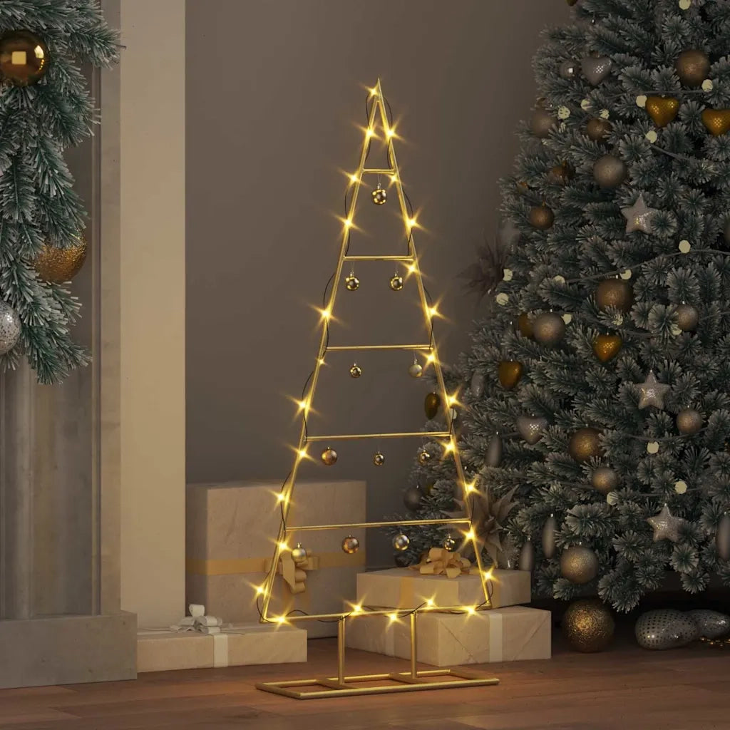 Albero di Natale | Decorazioni natalizie in metallo con supporto Oro 90 cm