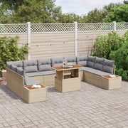 Set Divano da Giardino 11 Pezzi con Cuscini Beige Polyrattan