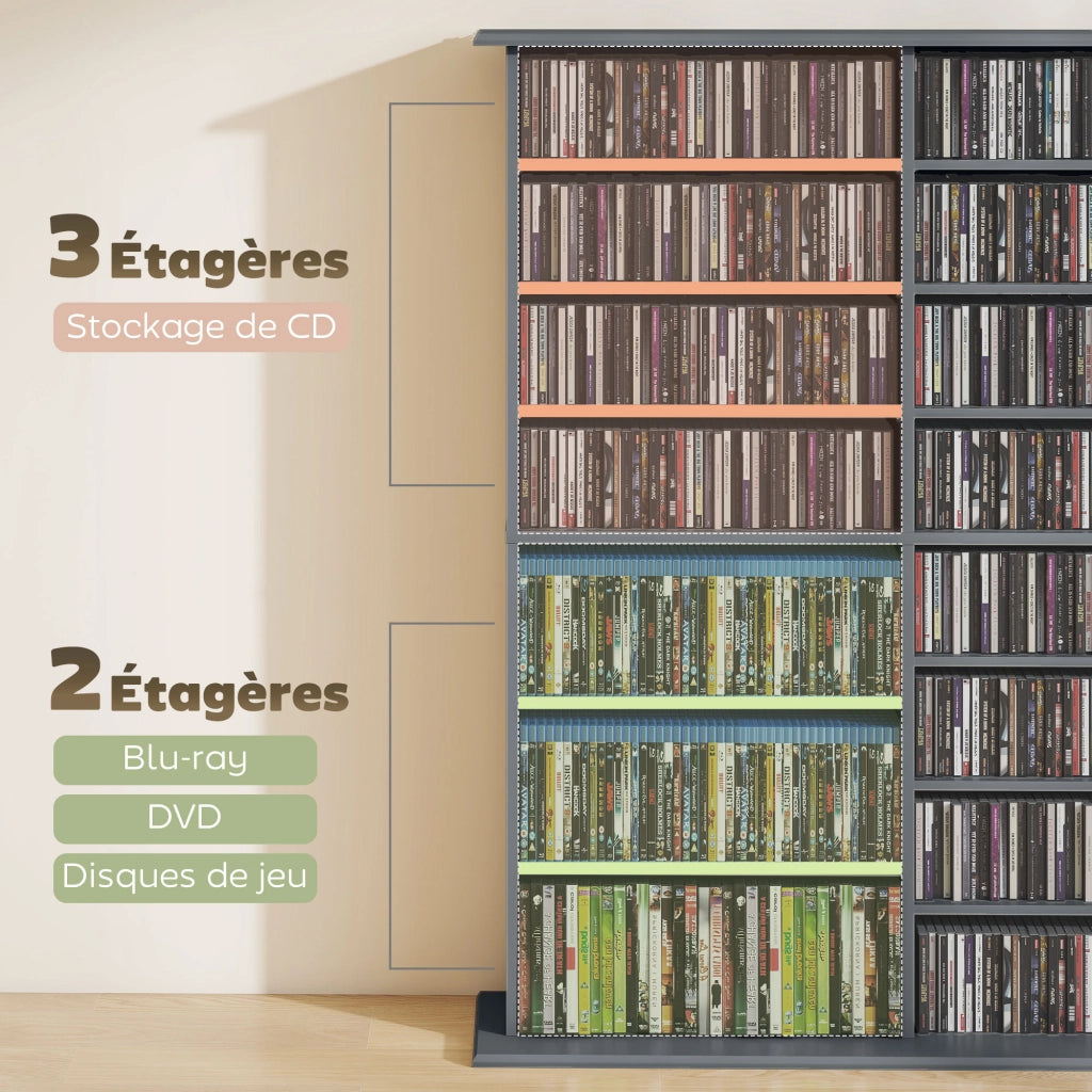Cassettiera per CD e DVD con 16 cassetti e 12 ripiani regolabili ¨C zephmum ¨C grigio