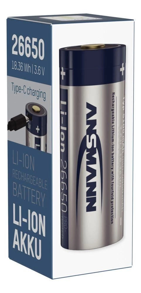 Ansmann 1307-0012 Batteria ricaricabile 26650 Li-Ion 3,6 V 5100 mAh con USB-C colore Nero