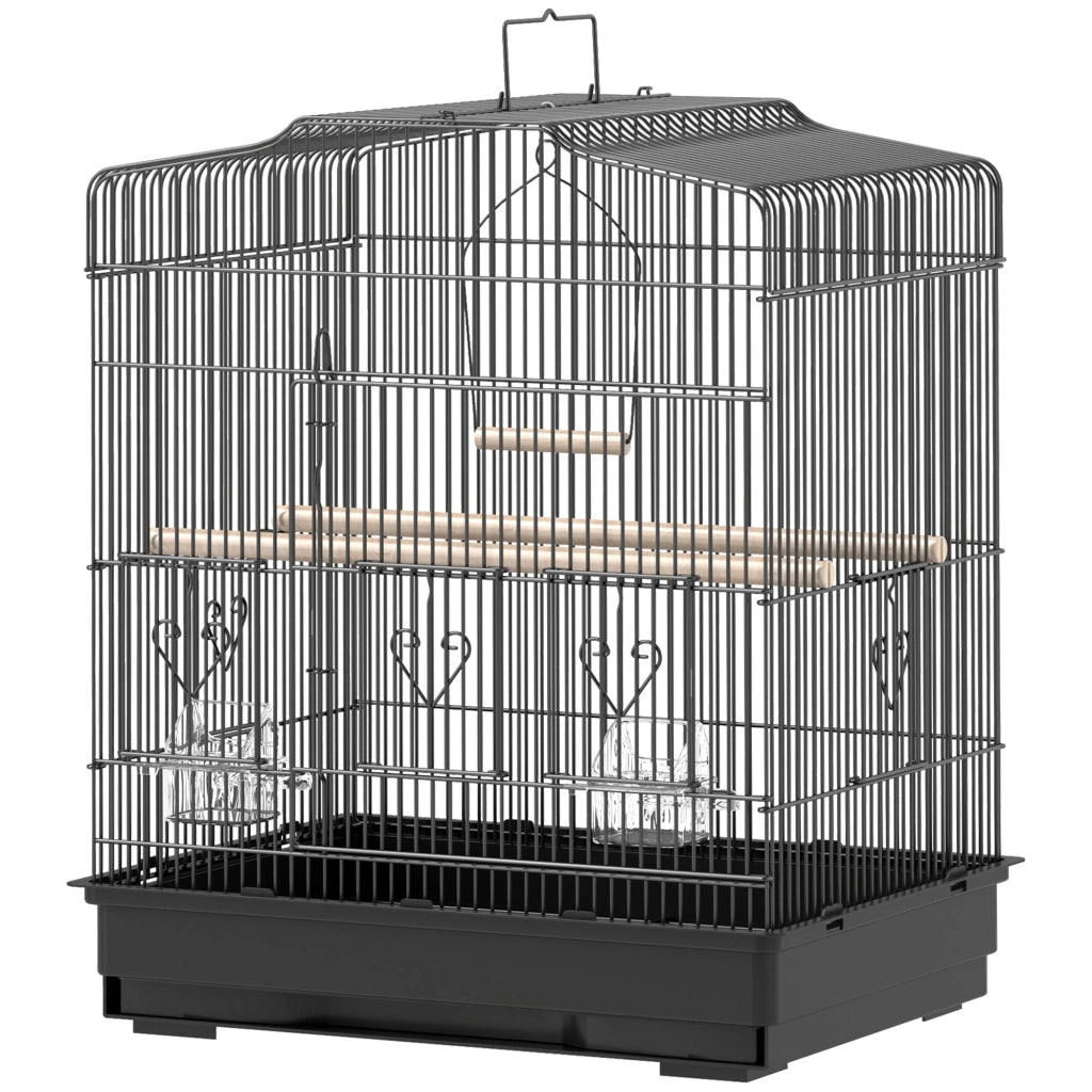 Gabbia per Uccelli 46.5x36x59 cm ¨C zephmum ¨C Nero Acciaio con 2 Mangiatoie