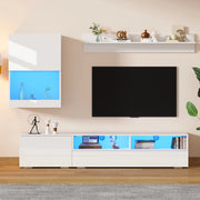 Set parete TV con LED e finitura lucida in truciolare bianco