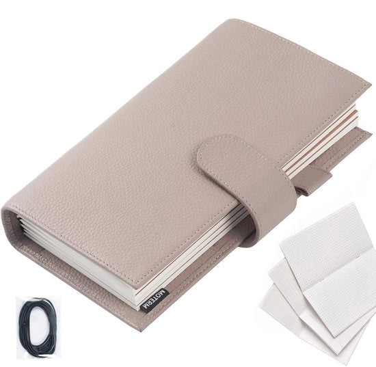 Copri notebook viaggiatore - Progettato migliorato con tasca posteriore (formato standard, Taupe pietra)