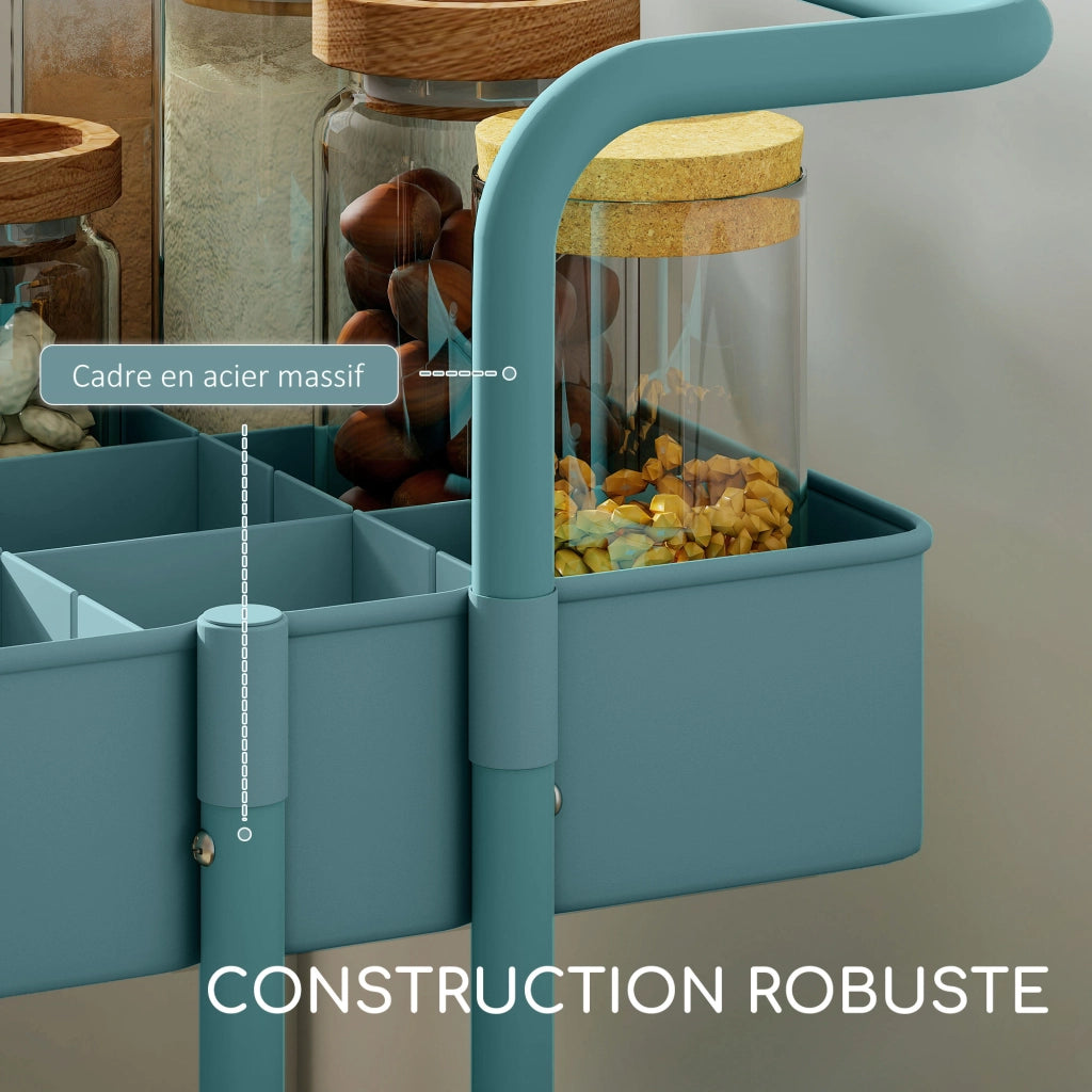 Carrello a 3 livelli con 4 ganci e 3 contenitori sospesi ¨C zephmum ¨C 42x38x86,5 cm blu-verde