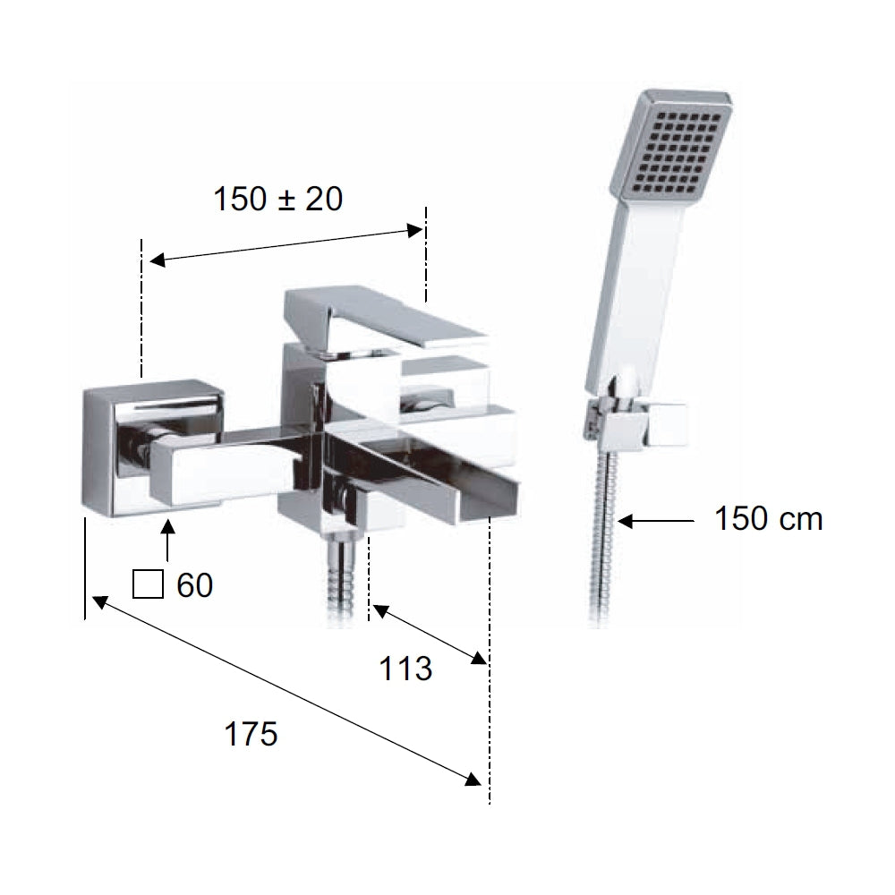 Rubinetto vasca esterno con bocca a cascata - serie qubika cascata
