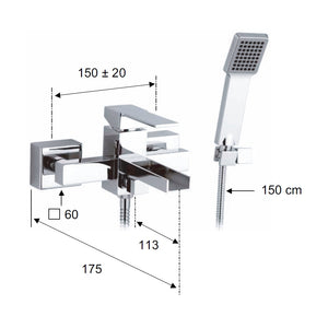 Rubinetto vasca esterno con bocca a cascata - serie qubika cascata