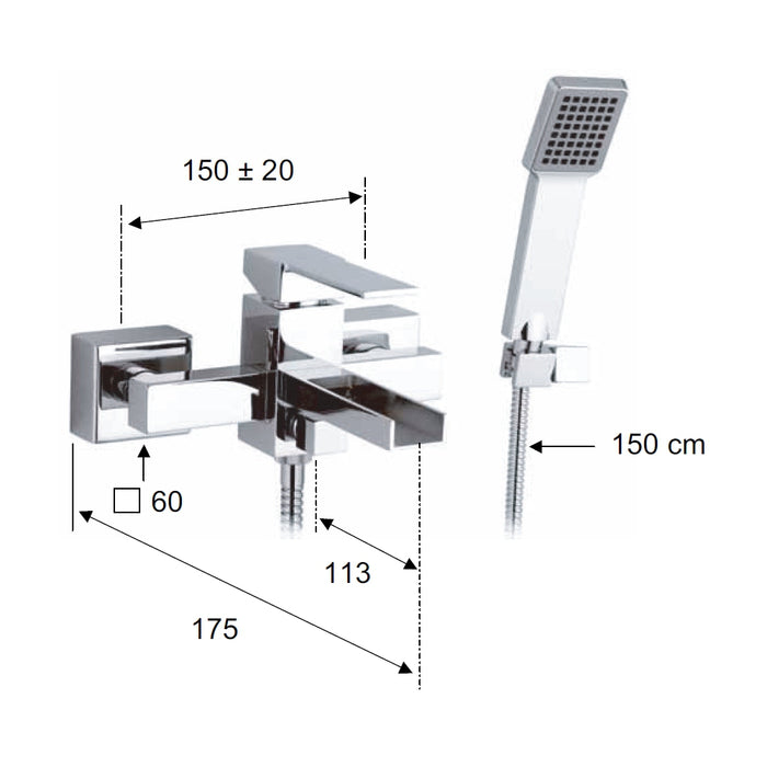 Rubinetto vasca esterno con bocca a cascata - serie qubika cascata
