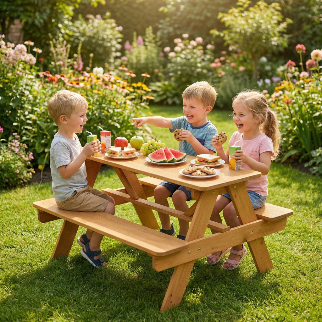 Set tavolo e panche da giardino bambini ¨C zephmum ¨C legno massello naturale