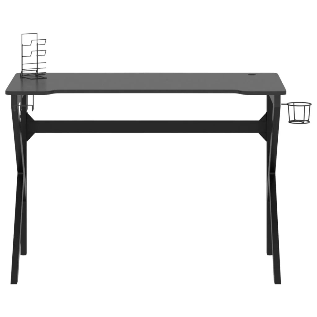 Scrivania tavolo postazione di lavoro mobile per computer studio per computer scrivania da gioco con gambe a K 110 x 60 x 75 cm nero 02_0023769