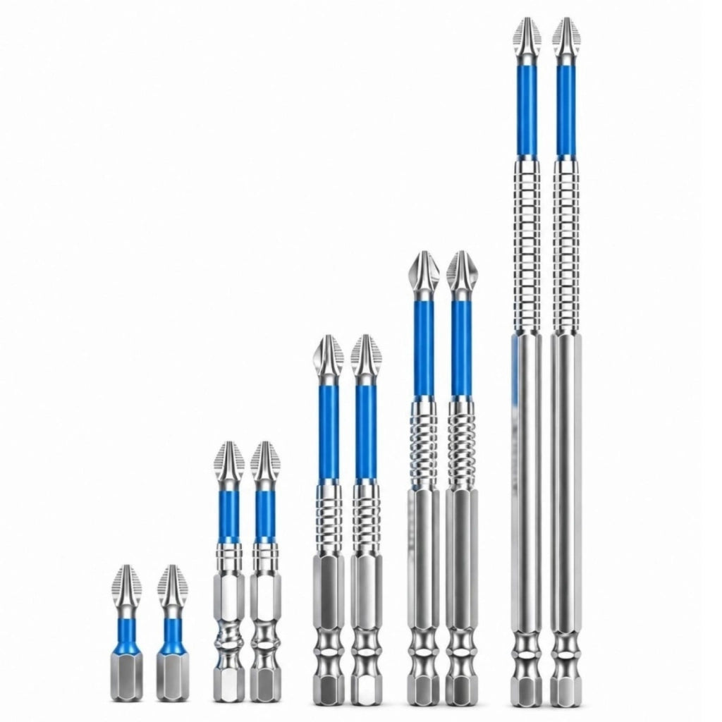 Set 10 Punte Magnetiche Per Cacciavite Trapano Avvitatore  25-150 mm in Acciaio
