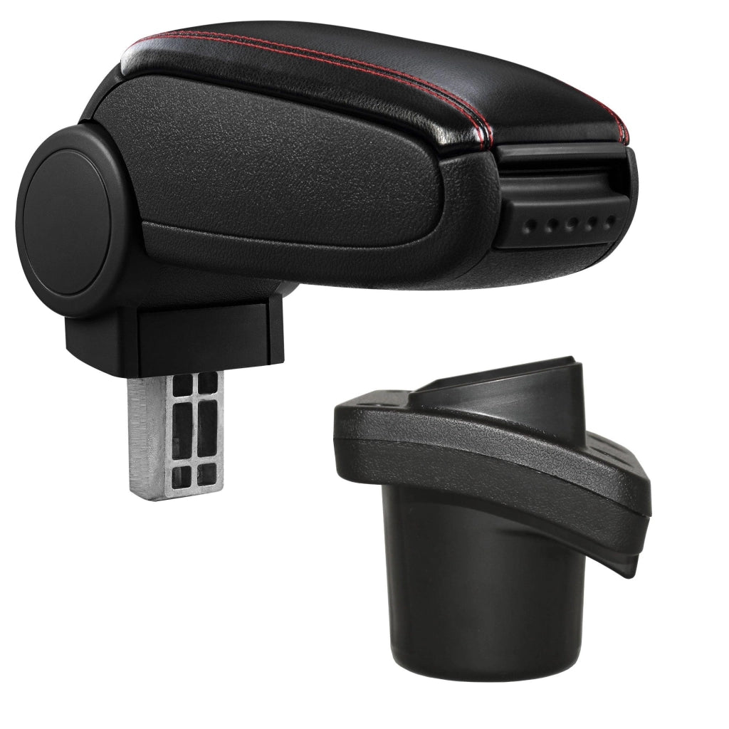 Bracciolo centrale per Citroen C2 con vano imbottito in materiale sintetico nero e cuciture rosse 03_0000404