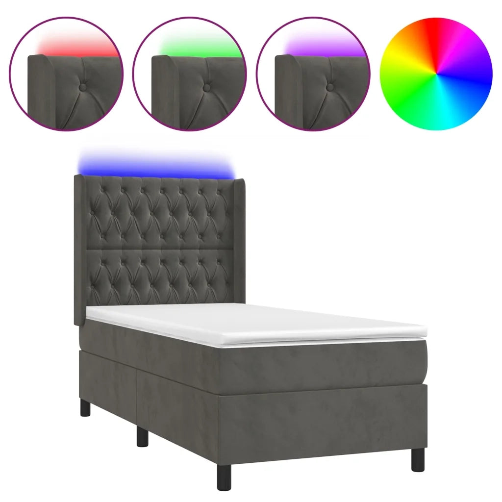 Letto a Molle con Materasso e LED Grigio Scuro 80x200cm Velluto cod mxl 64591