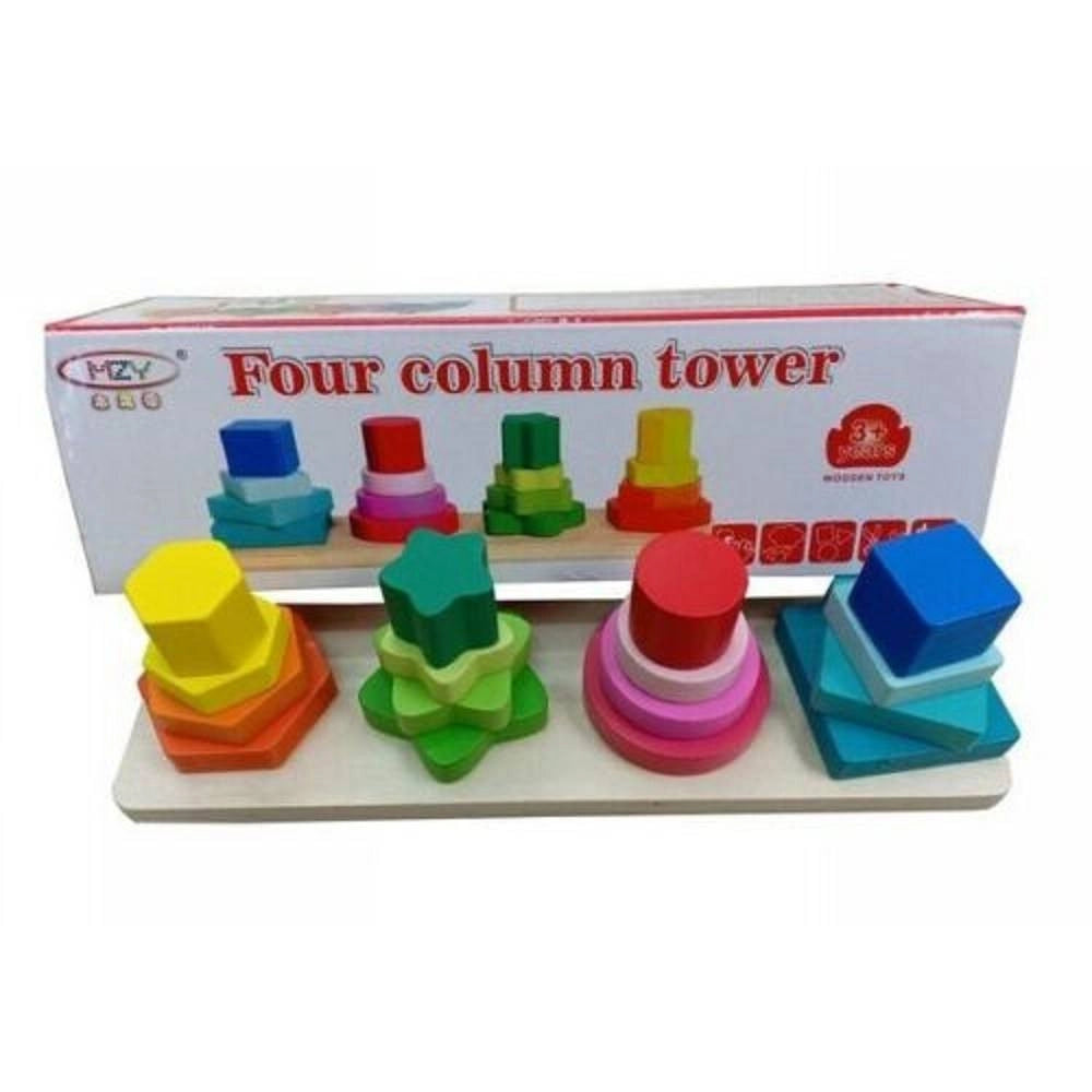 Trade Shop - Gioco Legno 4 Colonne 16pz Bambino Attività Didattica Educativo Forme Puzzle -