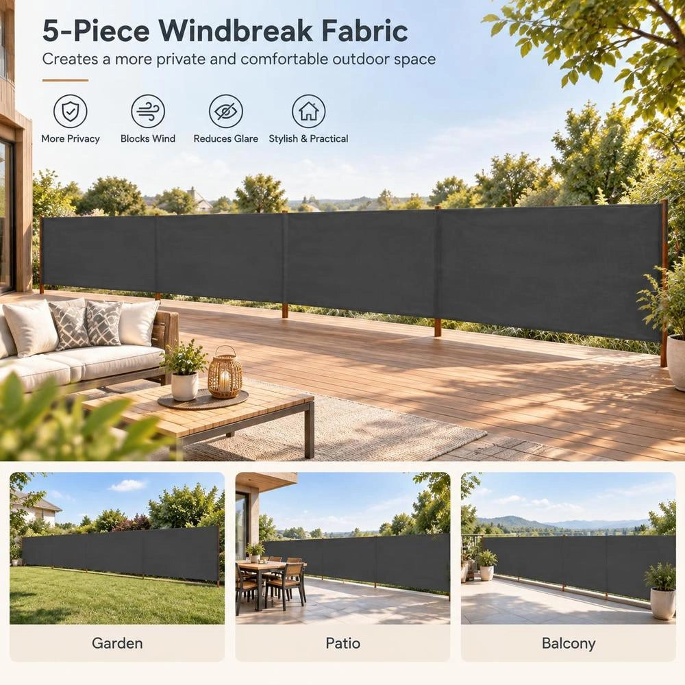 5-piece Windbreak Fabric 600 X 80 Cm Anthracite